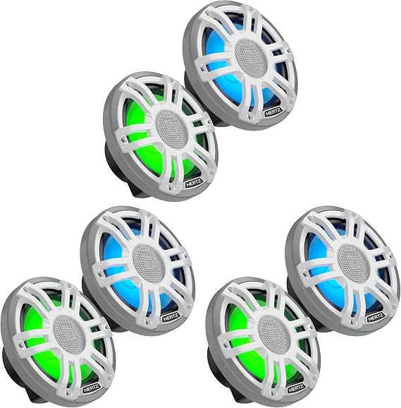 HERTZ Marine Audio System HMX White RGB LED 7.7" Speakers (6 Total) - Pontoon, Wake Boat & Center Console Boat Upgrade