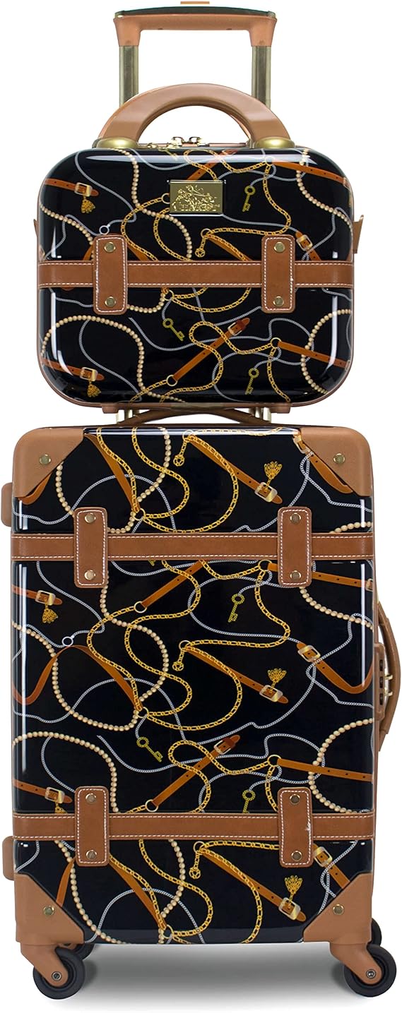 Chariot Regal Vintage Style 2-Piece Hardside Carry-On Retro Train Case Spinner Luggage Set - Black