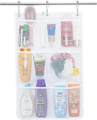 Lifewit Mesh Shower Caddy, 7 Pockets Hanging Shower Organizer with Quick Drying Mesh, Portable Space Saving Bathroom Organizer to Hold Soap, Shampoo and Cruise Ship Essentials, White, 1 Pack