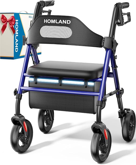 HOMLAND Folding Rollator Walker with Seat, Portable Walkers for Car Trunks