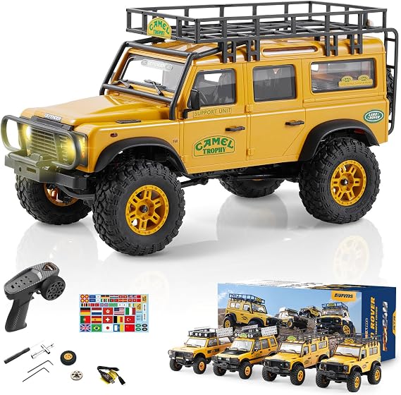 BEEZRC FMS 1/24 RC Crawler RTR FCX24M Land Rover Family Camel Trophy Edition Licensed RC Model 4WD RC Rock Truck 2.4Ghz Hobby Grade RC Car Model Mini Off Road Vehicle with Battery (Defender 110)