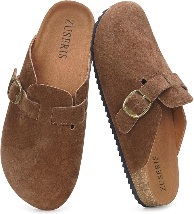 ZUSERIS Suede Clogs for Women Men Wide Width Leather Mules