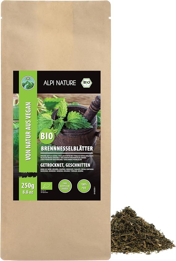 Alpi Nature Organic Nettle Tea 250g 8.8 oz, Dried and Cut Nettle Leaves, Loose Leaf Tea