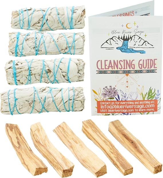 White Sage Smudge Sticks (4) + Palo Santo Sticks from Peru (5) | For Smudging, Smoke Cleanse, Home or Office, Spiritual Use, Meditation