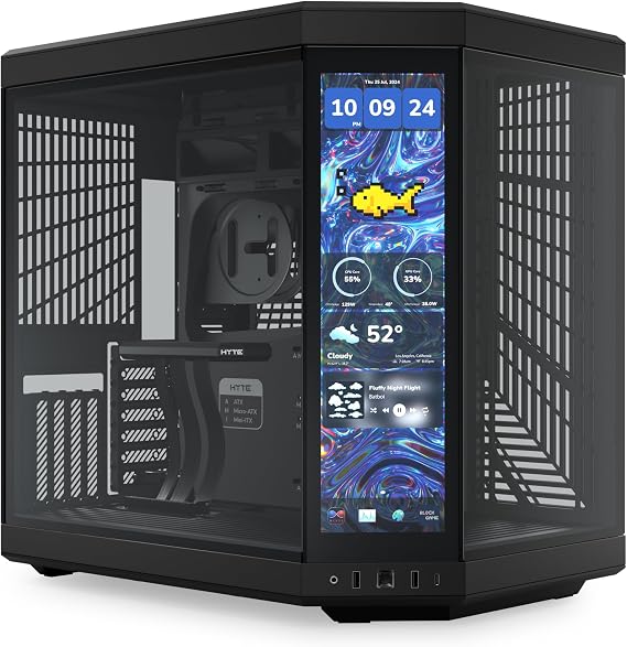 Hyte Y70 Touch Infinite Dual Chamber ATX Mid Tower Modern Aesthetic Case with Integrated 2.5K LCD Touchscreen - Pitch Black