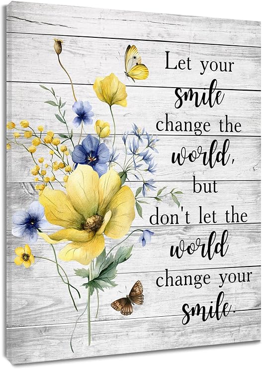 LB Blue Yellow Floral Bathroom Decor,Funny Inspirational Wall Art,12x16inch