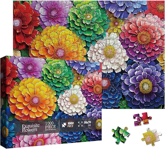 Colorful Flowers Painting Jigsaw Puzzles 1000 Piece for Adults, Art Plant Pretty Jigsaw Puzzles, Nature Aesthetic Beautiful Floral Puzzle