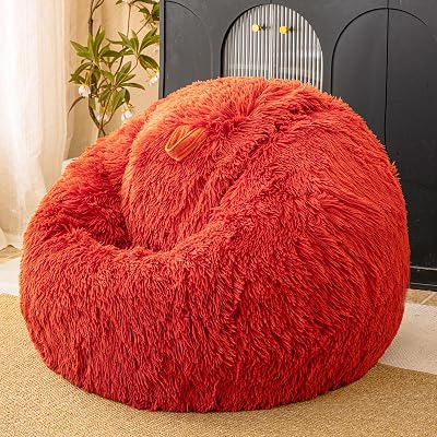 Burnt Orange Plush Bean Bag Chair Covers No Filler, Comfy Faux Fur Burnt Orange Bean Bag Chair Cover for Bedroom, Stuffed Animal Storage, Kids Adults Teens Girls Bean Bag Chairs, Anti-Slip