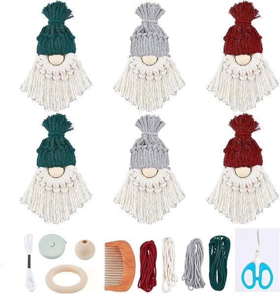 FREEBLOSS 6 Set DIY Macrame Christmas Gnomes Santa Claus Kit