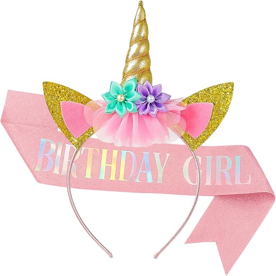 Unicorn Birthday Decorations, Unicorn Party Favors Pink Headband Sash