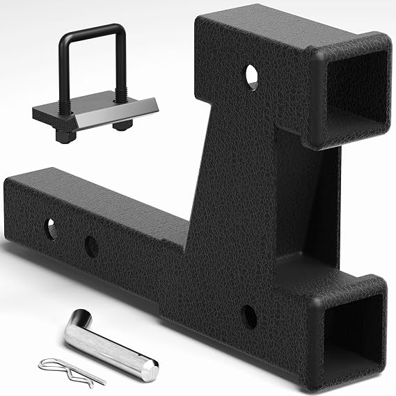 Dual Trailer Hitch Extension 2 Inch - Towing & Bike Rack Extender with Adjustable Length 7.3" - 9.3", Anti Rattle Kit, Hitch Pin & Clip, 3500 lbs Load, Matte Black