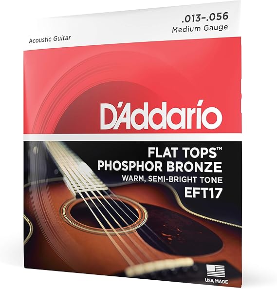 D'Addario Flat Tops Phosphor Bronze Strings EFT17, 13-56 | Flat Tops phosphor bronze acoustic strings deliver warm semi-bright tone, smooth feel, reduced noise and stable tuning.
