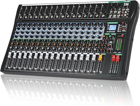 XTUGA 16 Channel Audio Mixer, Professional Sound Board Mixer, DJ Mixing Console System Audio Interface,48V Phantom Digital Effect for PC Podcast Studio Karaoke Streaming Live RecordingCT160