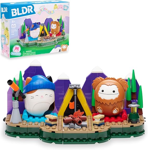 Squishmallows BLDR 246-piece Camping Adventure Building Set 0050 - Includes Buildable Figures Cam and Benny