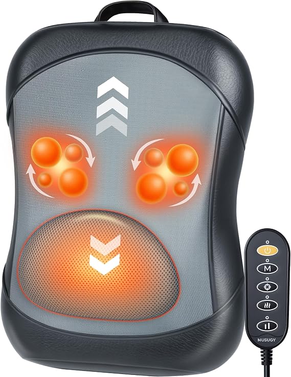 Shiatsu Back Massager with Heat : Up & Down Rolling Massage Kneading Massager for Back Pain Relief Deep Tissue - Adjustable Intensity and Heat for Office Workers, Seniors, and Daily Comfort