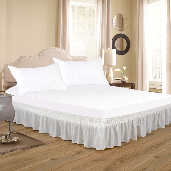 Bed Skirt Three Sides Fabric Adjustable Elastic Wrap Around Dust Ruffled Bed Skirts Full, Ivory, 16 Inch Tailored Drop