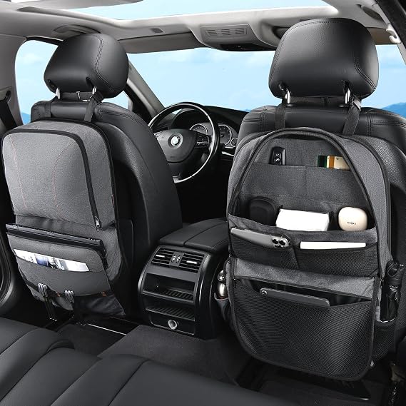 Coverado Backseat Car Organizer 2 Packs, Heavy-Duty Durable Dual-Way Use Car Back Seat Organizer Waterproof with Multi Pockets, Zipper Closure Design, Protect Valuables from Spills, Keeps Car Tidy