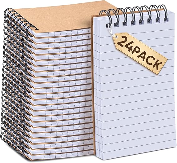 deli Kraft Pocket Notebooks Set of 24, 3x5 Small Spiral Notebooks 80gsm Thick Paper No Bleed, 360 Lies Flat Mini Notepads, 100 Pages Lined Journal for Work School Home Office - Vintage Brown