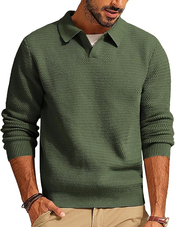 PJ PAUL JONES Mens Polo Collar Casual Textured Knit Pullover Sweater