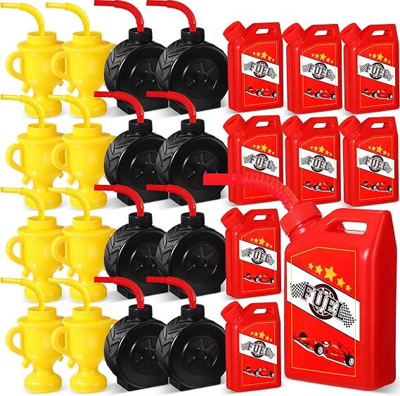 Mifoci 24 Pcs Race Car Cups with Straws, Trophy Tire Fuel for Kids Birthday