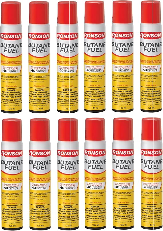 Ronson Butane Fuel 2.67oz/76g, Lighter Refill 135ml Cannister, 12 Pack