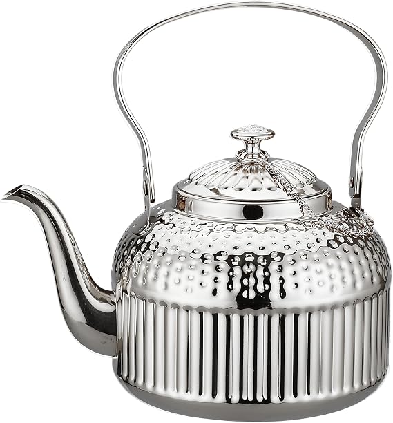 SANQIAHOME Antique 1.4L (45 Oz) Stainless Steel Teapot with Infuser Silver