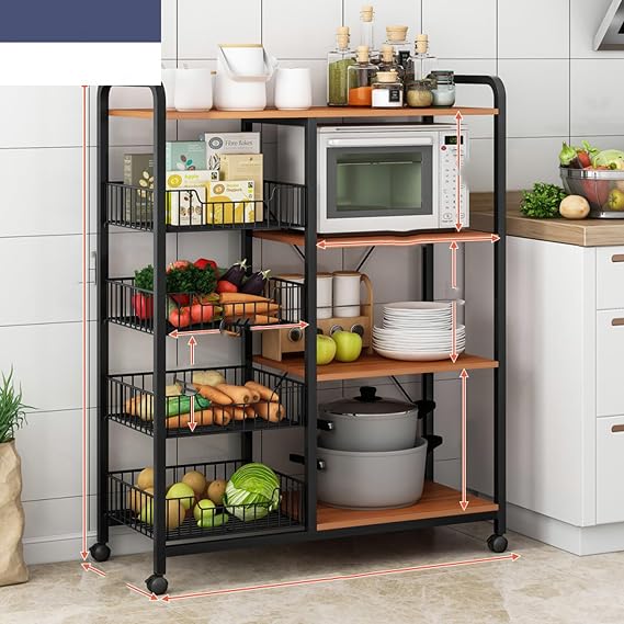 Multi-layer Kitchen storage shelves, book shelf with Detachable Baskets and Stable Steel Frame, Space-saving Shelving Unit for Bathroom, Closet, Garage, Rack Organization(Color:Brown,Size:35.4