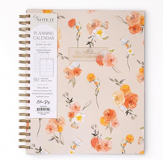 Blue Sky Life Note It 2026-2027 Academic Year Weekly and Monthly Planner, July 2026 - June 2027, 8.5 x 11, Flexible Cover, Laminated Tabs, Wirebound, Storage Pocket, Hannah