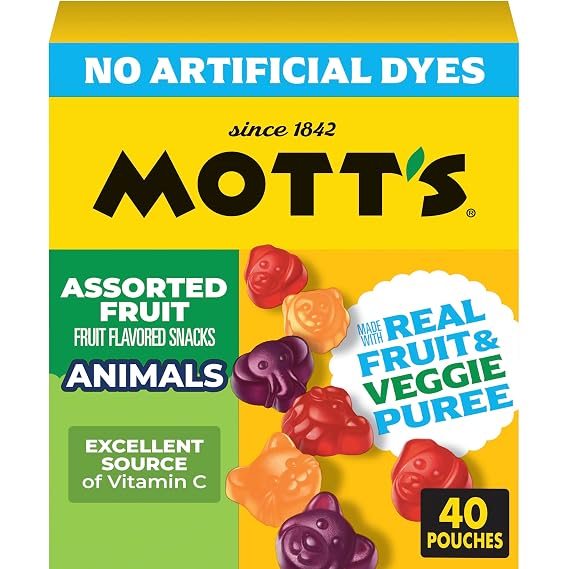 Mott's Assorted Fruit Flavored Snacks, Made with Real Fruit Puree, 40 Pack