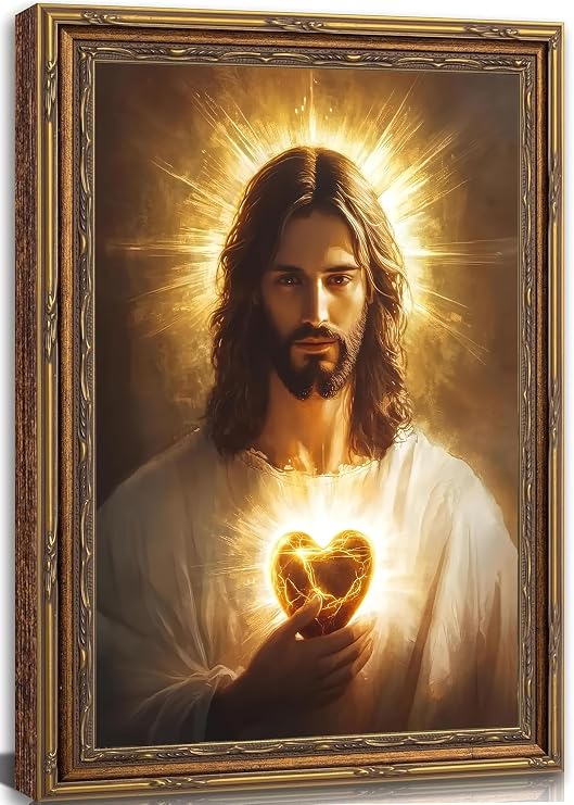 Sacred Heart of Jesus Canvas Wall Art Christ Jesus Divine Mercy Portrait Religiou Painting Picture Wall Decor Poster Print Artwork for Living Room Bedroom Church Prayer Room Home Decoration Unframed