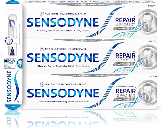 Sensodyne Repair & Protect Whitening Toothpaste Toothbrush Bundle 3 x 75 ml