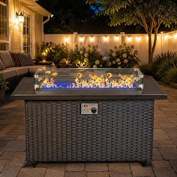 Kozyard Outdoor Patio Propane Gas Fire Pit Table 50,000 BTU Wicker Design