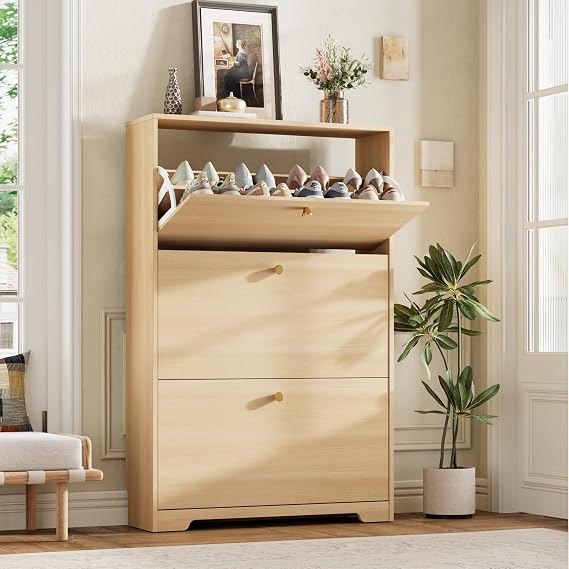 Nicetree Shoe Storage Cabinet, Slim Shoe Cabinet, Hidden Shoe Rack Cabinet, Shoe Storage Cabinet for Entryway, Hallway, Foyer, Natural Oak