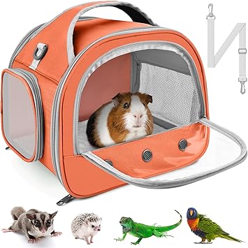 Bissap Bearded Dragon Travel Carrier, Portable Guinea Pig Carrier Bag Tortoise Carrier Pouch for Bunny Hamster Chinchilla Hedgehog Lizard Bird Outgoing Reptile Travel Carrying Case - Orange