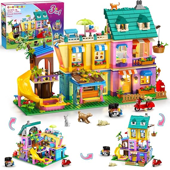 HOGOKIDS Girl Friends Family House Building Toy with Light for Girls & Boys | 3 Style Pretend Play House Set W/4 Toy Animals for Kid Age 8-12+, 1154 PCS Friend Villa Playset, Christmas Birthday Gift Idea
