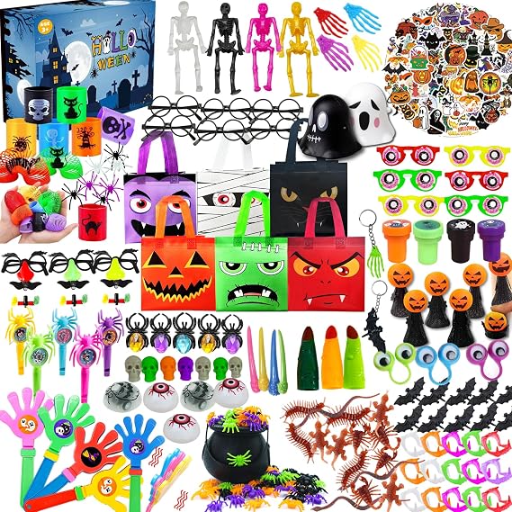 CHSLtmxq 326 PCS Halloween Party Favors Bulk, Halloween Treats Non Candy for Trick or Treat, Halloween Goody Bag Stuffers, Halloween Party Games Toys