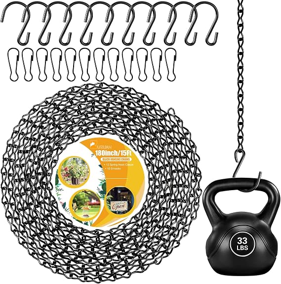 180Metal Hanging Chains with Hanging Basket Hooks Set,Black