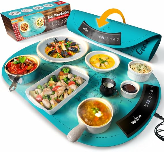 Warming Mat for Food - Silicone Electric Warmer Tray | Full Surface Fast Heating Food Warming Mats for Countertop, 7 Temp Settings Pad, Roll Up Portable Heating Trays for Buffets