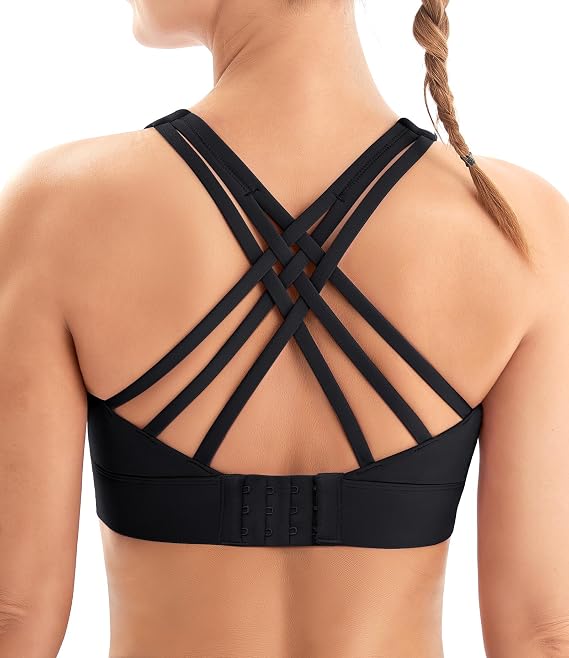 Sports Bras for Women High Support Large Bust Strappy Workout Tanks Tops | High Impact, Soft Breathable Fabric, Removable Pads, Wireless Comfort, Hook & Eye Closure, Running, Gym, Yoga, Daily