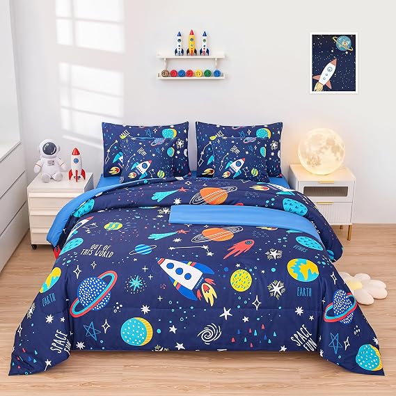 Boys Space Bedding Set Full 7 Piece Bed in a Bag Comforter Set
