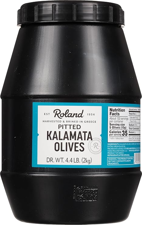 Roland Foods Whole Pitted Kalamata Olives From Greece, Specialty Imported Food, 4.4 Pound, Pack of 1