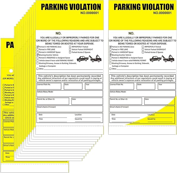 Carbonless Perforated Numbered Parking Violation Warning Sticker Book