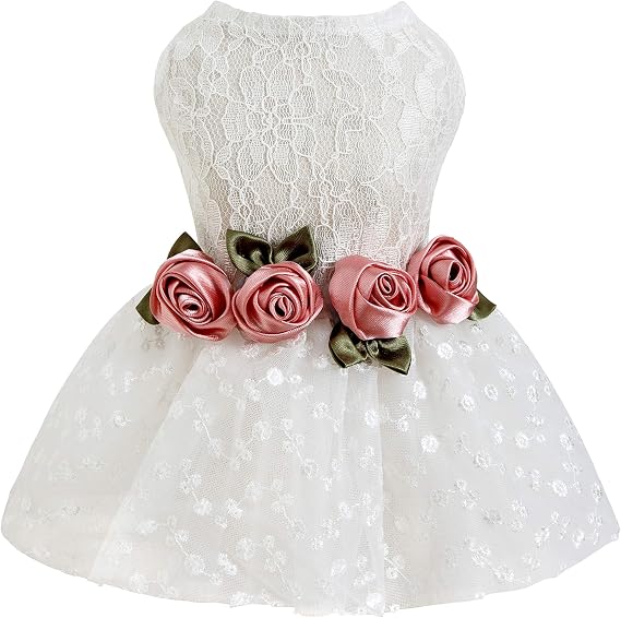 Fitwarm Luxury Rose Lace Pet Dog Weddding Dress Bride Clothes Formal Apparel, Small