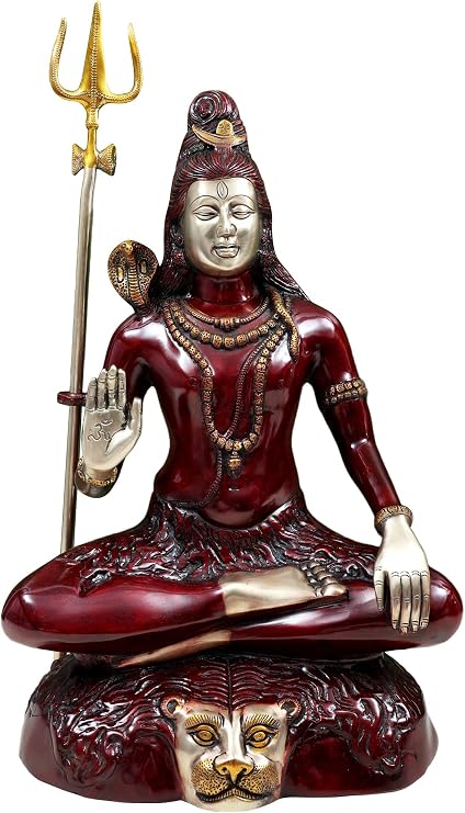 Exotic India Brass Blessing Lord Shiva Idol Statue | Hindu God Mahadeva Shiv Pooja Temple Murti | Home Decor, Office, Table Decoration