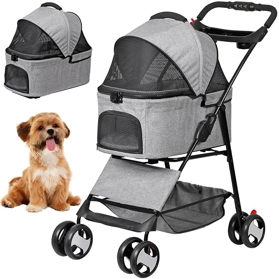 ZENY Pet Stroller, 3 in1 Foldable Dog Cat Jogger Stroller with 4 Wheels