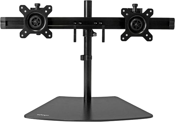 StarTech Dual Monitor Mount 12in to 24in, VESA, Black (ARMBARDUO) | Supports Monitors 12" to 24" (17.6lb/8kg), VESA Monitor Stand for Desk, Adjustable, Low Profile Base, Horizontal