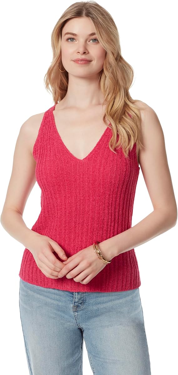 Jessica Simpson Women's Edith Racerback V-Neck Pullover Sweater Tank Top Standard