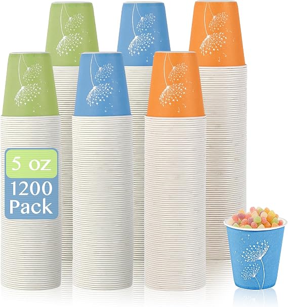 LITOPAK 1200 Pack 5 oz Paper Cups, Colorful Samll Water Cups Disposable