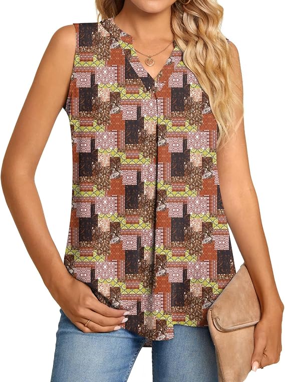 Anyhold Women's Chiffon Tank Tops Sleeveless V Neck Blouse Dressy Casual Tops Office Work Shirts