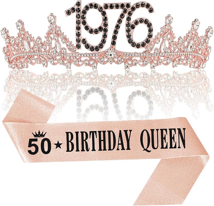 50th Birthday Decorations for Women, 1976 Birthday Crown and Sash